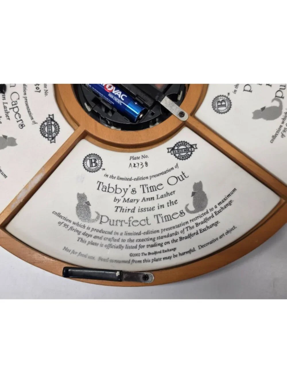 Bradford Exchange Purr-fect Times Cat Wall Clock Mary Ann Lasher 4 Plates 2002